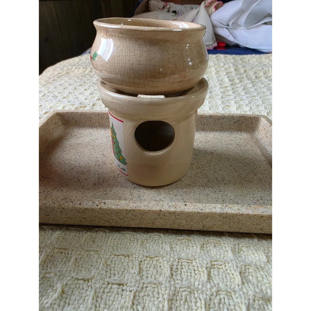 Vintage Giftco Ceramic Potpourri Simmerer Welcome To Our Home Wax Warmer 2pc Set